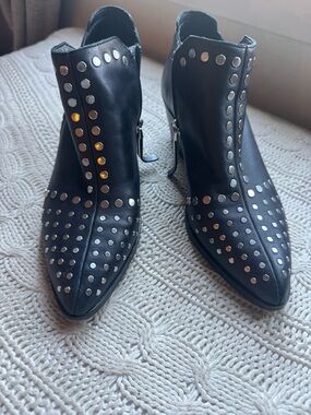 1. State Black Leather Studded Pointed Ankle Boots